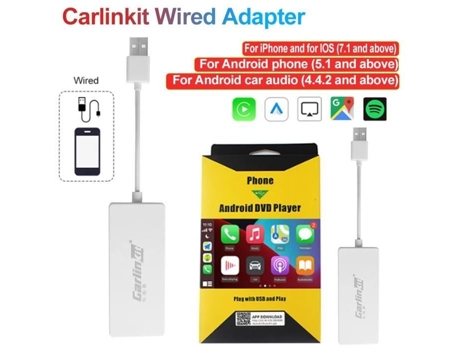 Branco com Fio Dongle Carplay com Fio e Sem Fio Carlinkit Android Auto Suporte para Assistente de Carro AIHONTAI