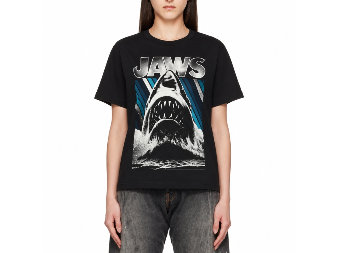 Rockinstone Jaws Movie Black Adult T-shirt Size:s