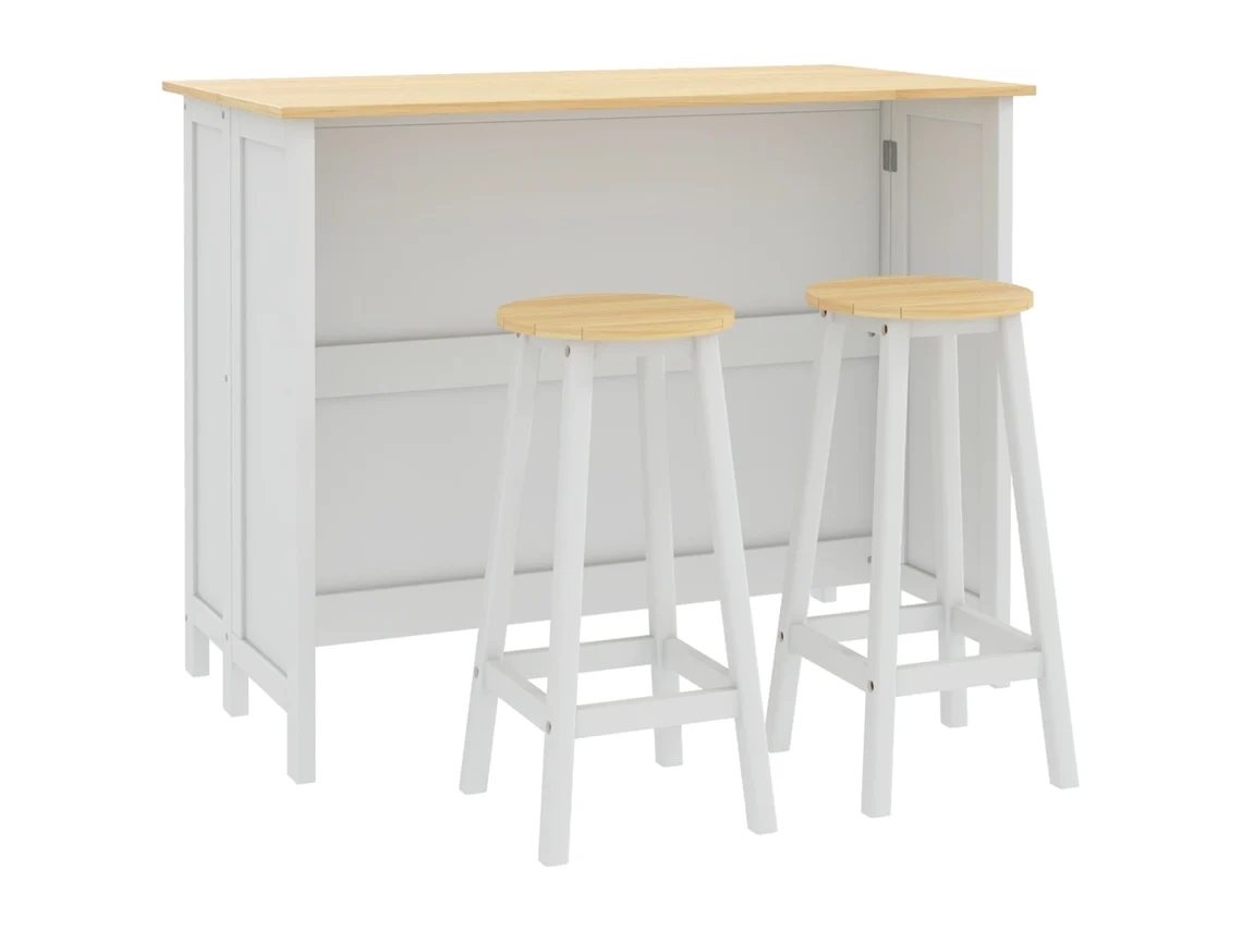 Carrinho De Cozinha Îlot De Cuisine Avec 2 Tabourets Plan De Travail Rabattable 2 Armários Avec 4 Portas Design Moderne...