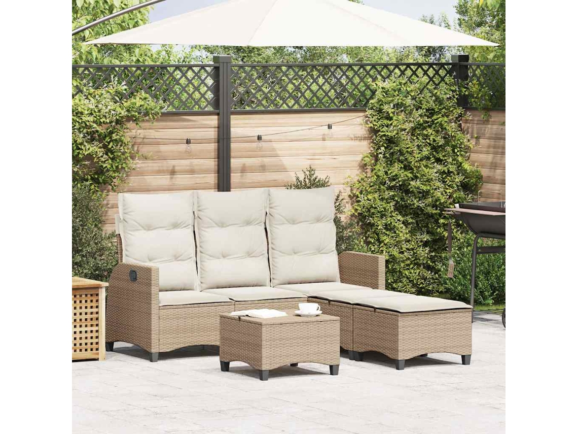 Vidaxl 3 Pcs Conjunto Sofás De Jardim Com Almofadões Em L Vime Pe Bege