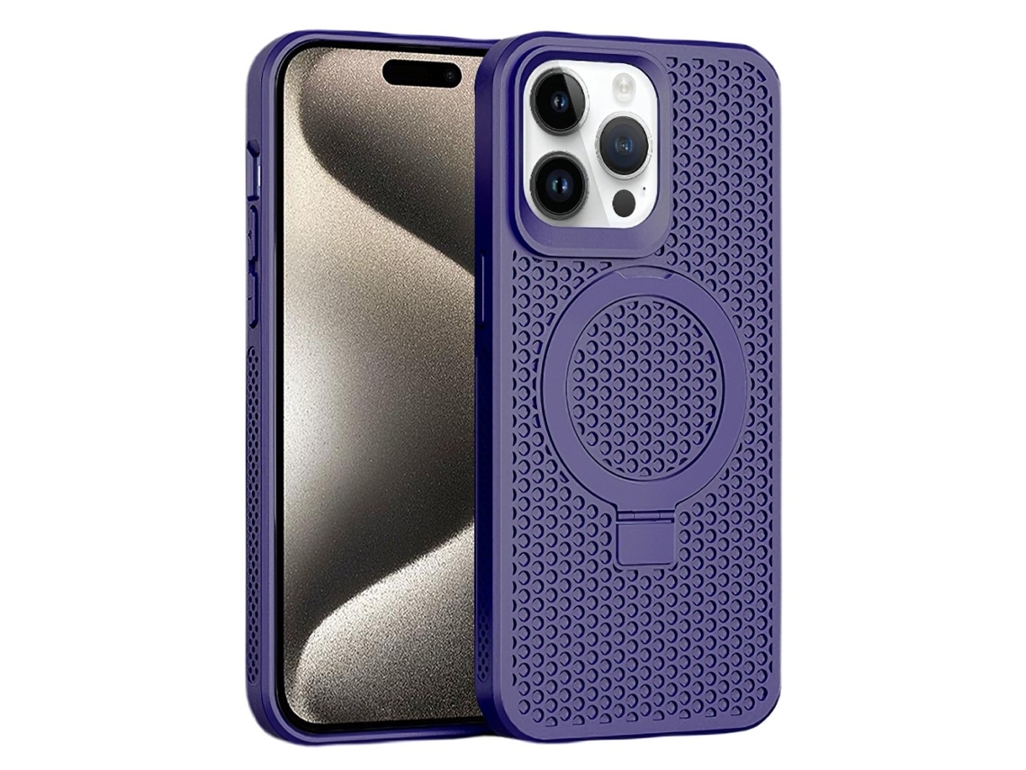Suporte Casa Emborrachado Dissipação Para Iphone 15 Pro Pele Sintética Magnética Roxo