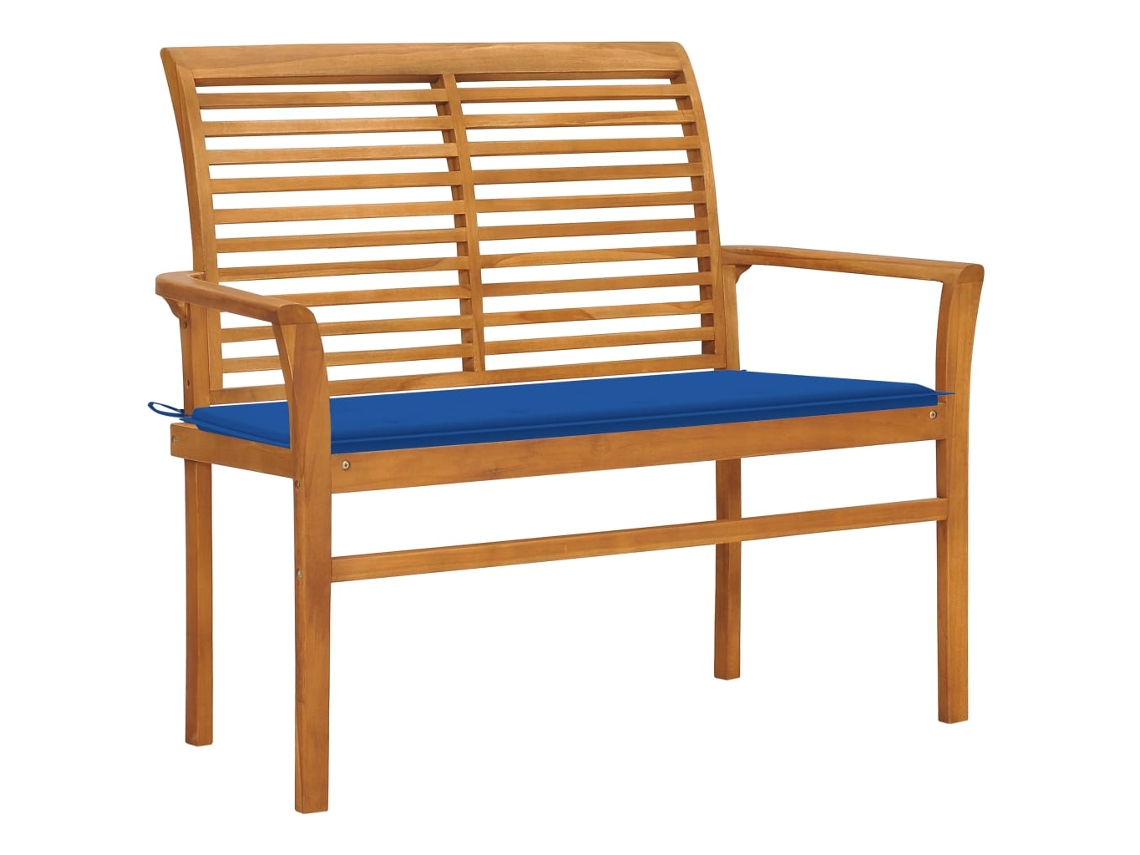 Vidaxl Banco De Jardim C/ Almofadão Azul Real 112 Cm Teca Maciça