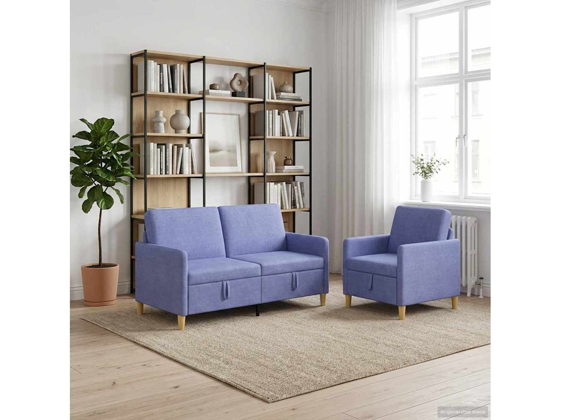 Vidaxl Conjunto De Sofá Com Armazenamento 2 Unid. Azul Jeans Poliéster