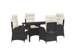 Conjunto 5 De Jantar Com Para Jardim Com Almofadas Vidaxl De Rattan Poliéster Preto