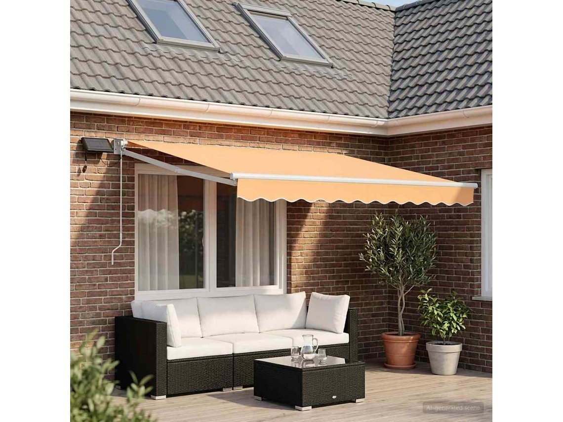 Vidaxl Toldo Retrátil Manual Com Leds Areia 100% Poliéster E Alumínio