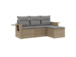 Conjunto de 4 Sofás para Jardim com Almofadões Vime Pe Bege MAISON EXCLUSIVE (4 pcs)