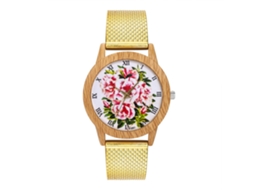 Reloj De Cuarzo Unisex Con Correa De Malla Y Patrón Floral Oro Zhoulianfa