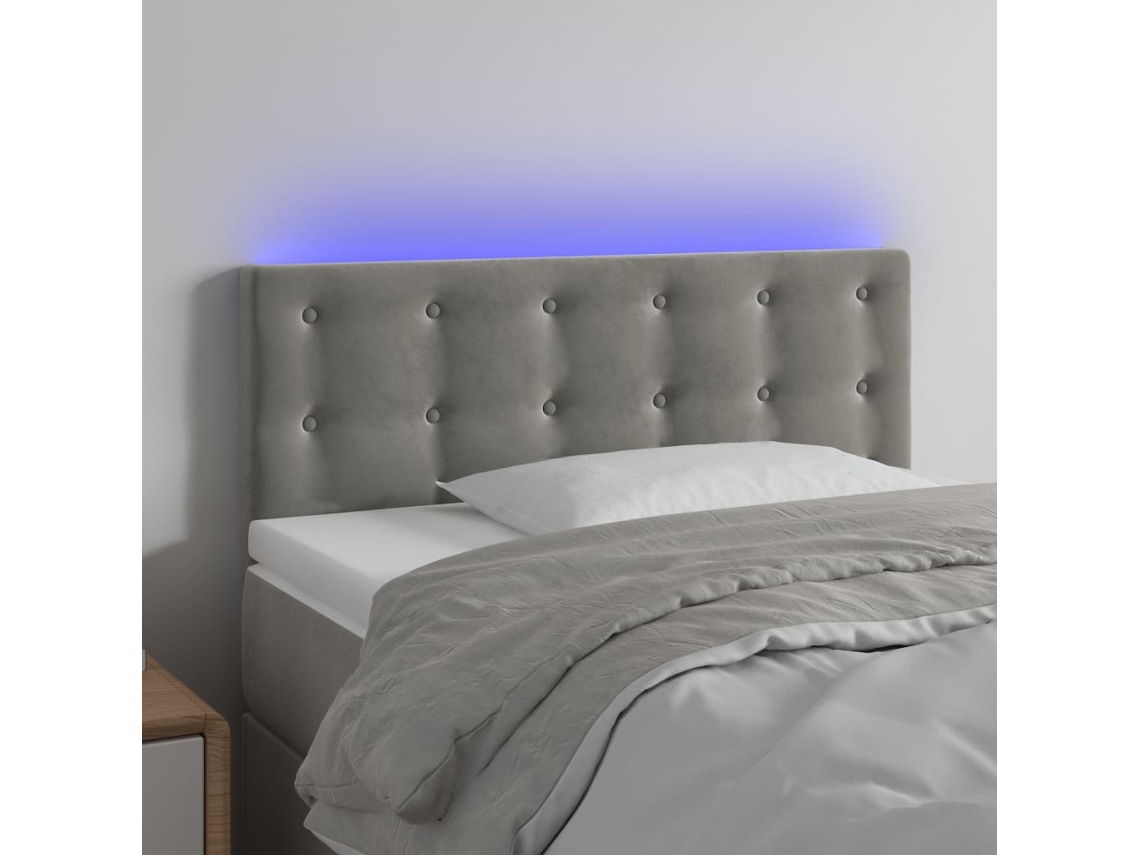 Cabecero con luces LED, tela, 90x5x78/88 cm, gris claro