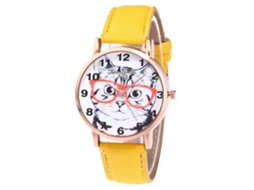 Reloj De Pulsera De Cuero Redondo Dial Redondo Quartz Moda Amarillo Para Hombres
