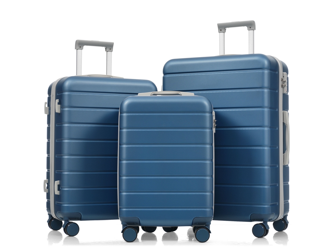 Conjunto Malas M-l-xl, Casca Rígida Abs, Rodas Giratórias, Fechadura Tsa. Azul