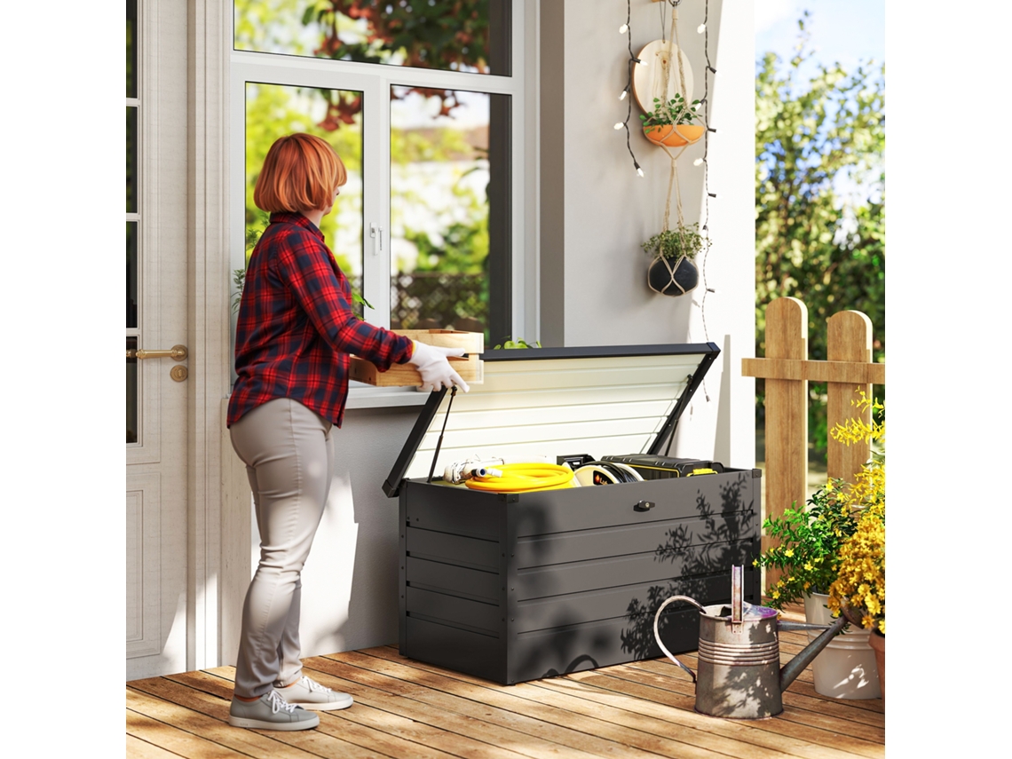Baú De Jardim Em Aço Cinza Com Fechadura - Caixa De Armazenamento Trunk, 120x62x62cm