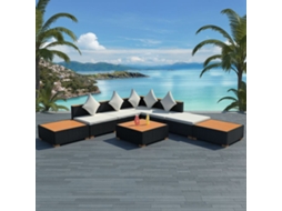 Conjunto Lounge Jardim 8 Peças C/ Almofadões Vime Pe Preto Dkd Home Decor