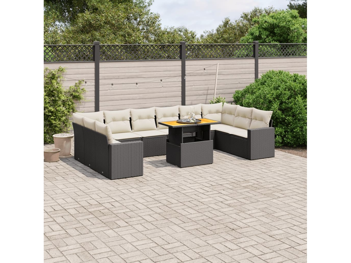 Vidaxl 11 Pcs Conjunto Sofás De Jardim C/ Almofadões Vime Pe Preto