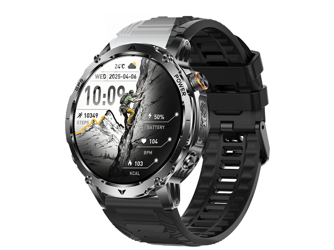 Smartwatch CHRONUS AK102 com GPS, bússola, chamadas Bluetooth, IP68, preto
