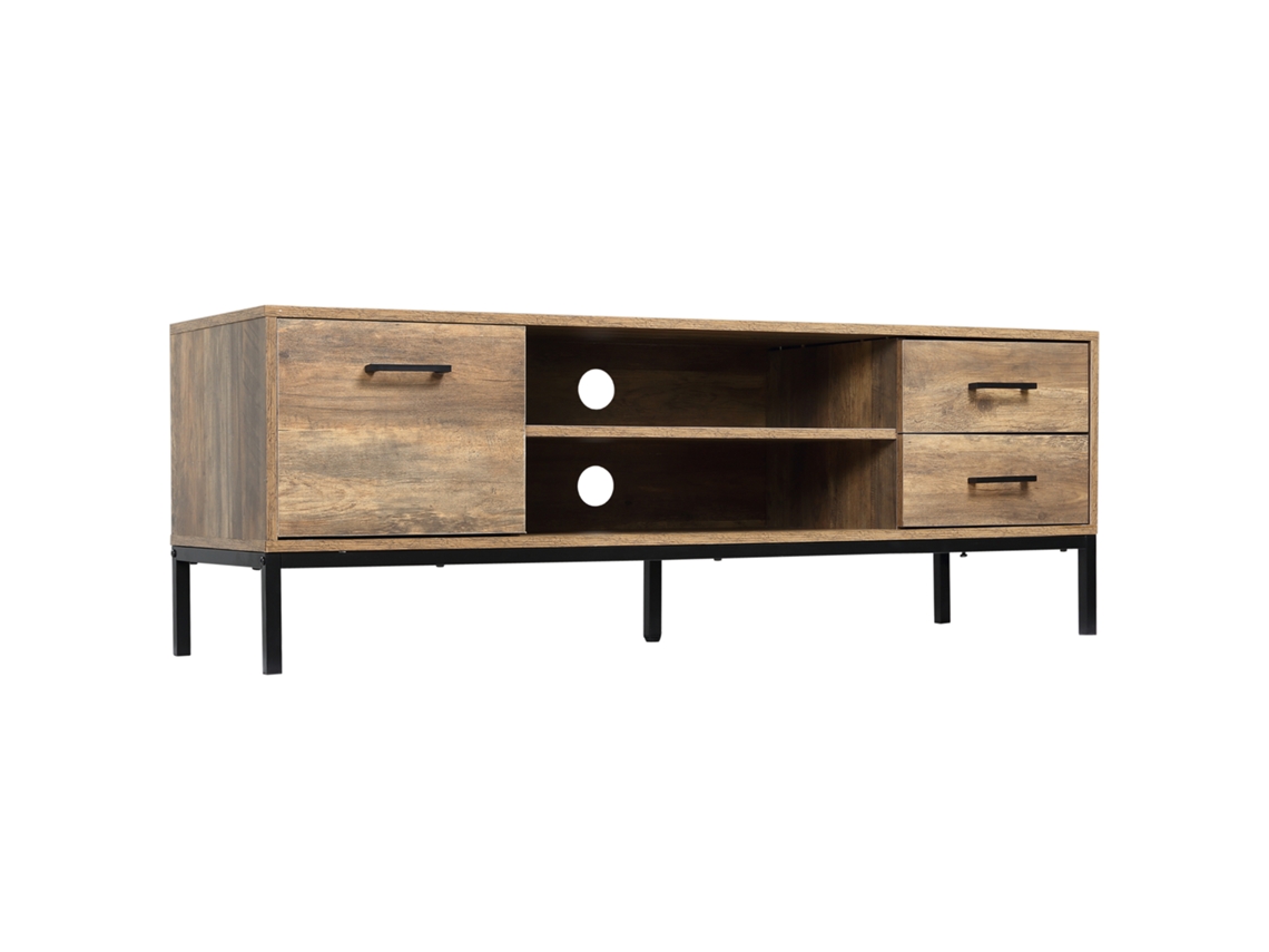 Suporte Tv Até 50 Polegadas Com 2 Gavetas E Prateleira, 132x39x45,5cm, Acabamento Marrom Preto