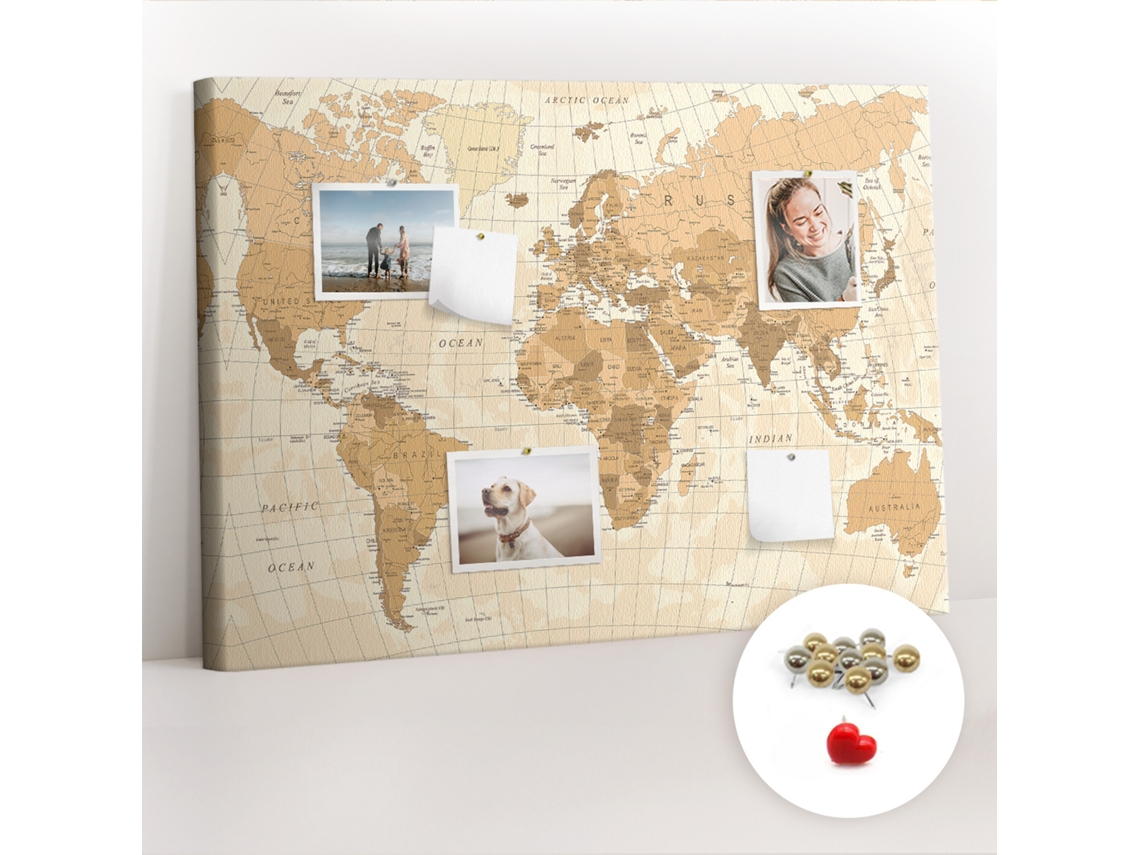 Quadro De Cortiça Mapa-múndi Político Para O Quarto Das Crianças Espelharte (70x100 Cm)