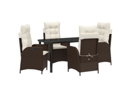 Conjunto 5 De Jantar Jardim Vidaxl Com Almofadas Castanha Polirattan