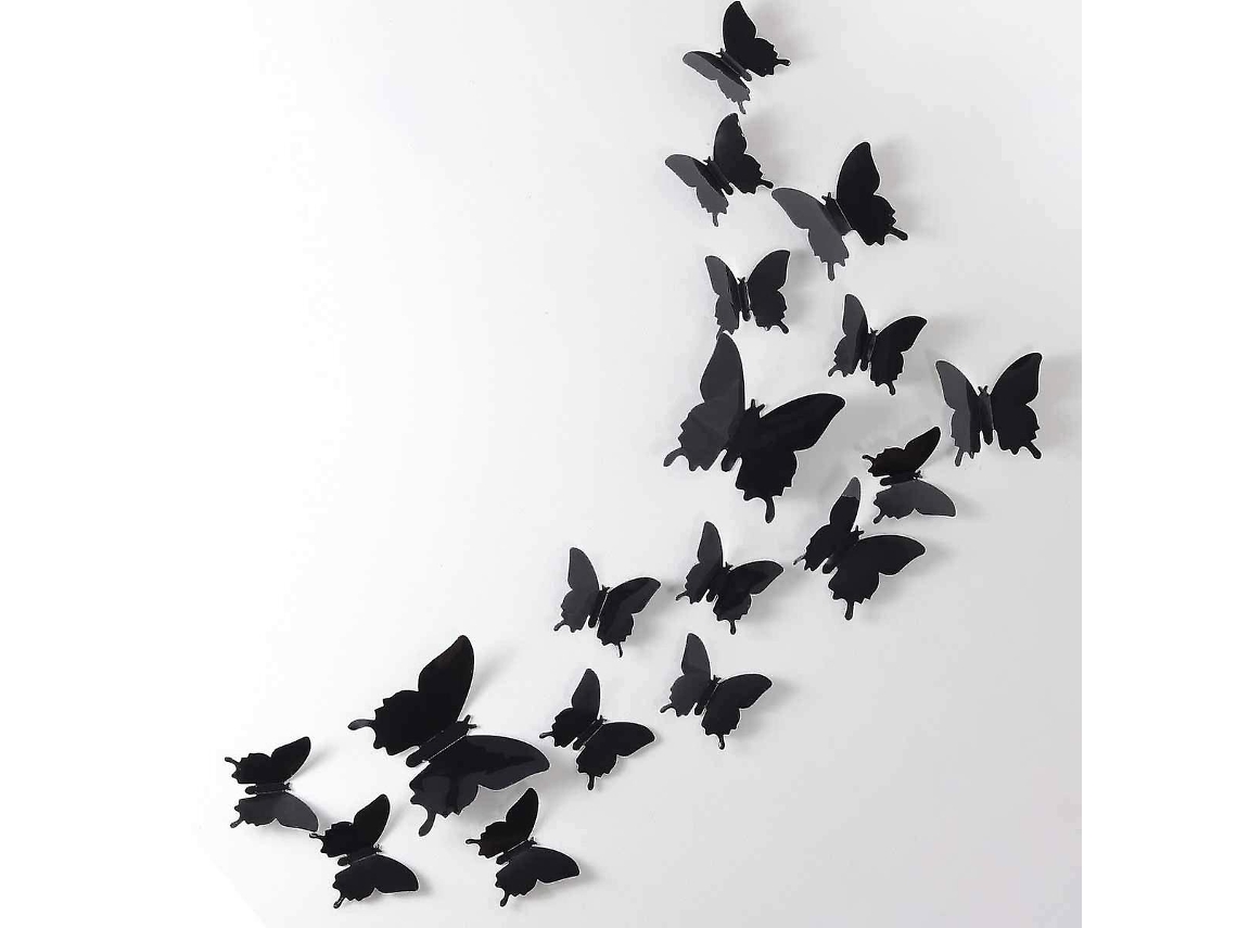 Lurelia Adesivo 3d Borboleta Natal Pvc Removível Preto 24 Unidades Quarto Jardim Modelo 207