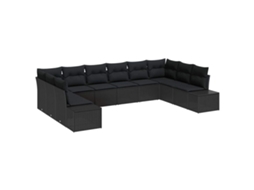 Maison Exclusive - Conjunto De Sofá De Jardim Com Almofada 10 Pcs Preto Polirattan