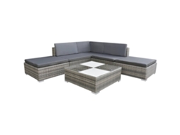 Vidaxl 6 Pcs Conjunto Lounge De Jardim C/ Almofadões Vime Pe Cinzento