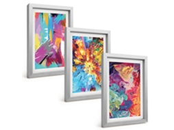Composição De Quadrospadrões De Pintura Abstratos Coloridos Moldura Prateada Imagens Para Um Quarto Infantil Espelharte (3 Peças 20x30 Cm)