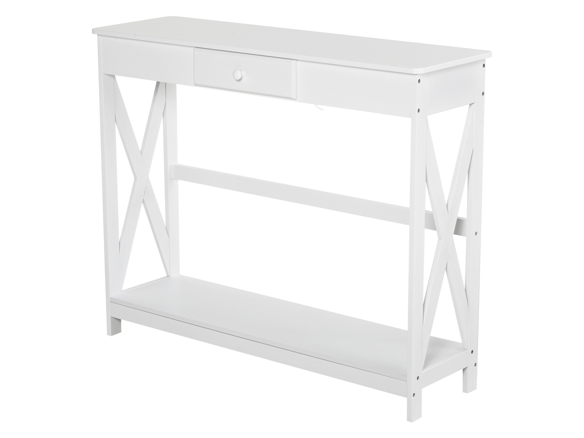Mesa Consola Clássica Com 1 Gaveta E 1 Prateleira De Armazenamento Para A Entrada Auxiliar Sala De Estar Estilo Elegante 100x30x81cm Branco