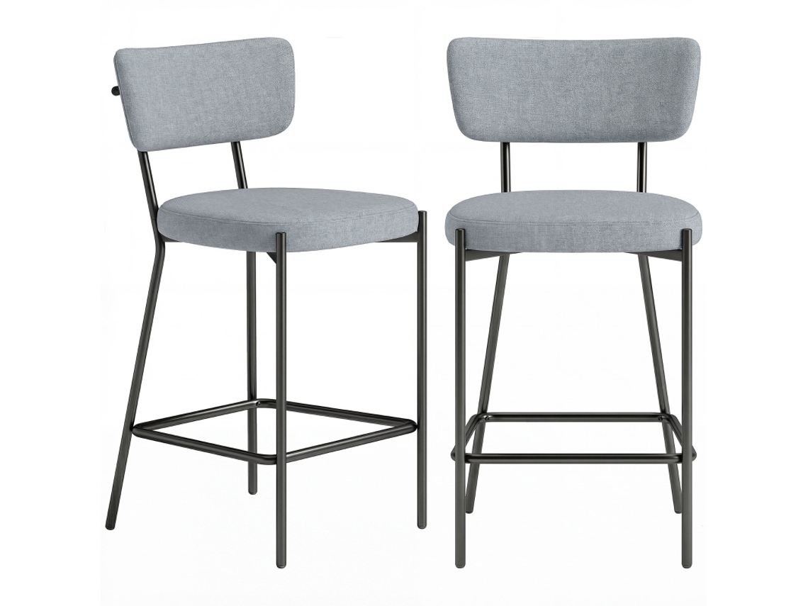 Conjunto De 2 Banquetas De Bar Cinza Claro Com Encosto,apoio Para Os Pés Em Metal E Tecido Durável Ideal Para Sua Decoração
