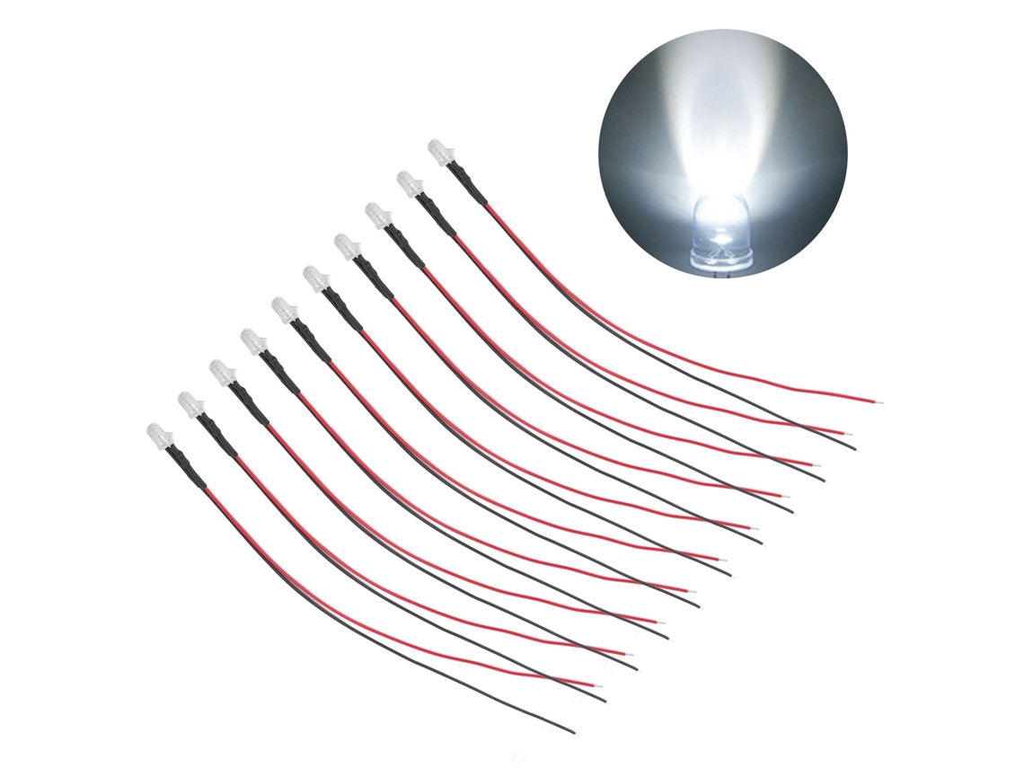 10pcs Diodos Emissores de Luz Led 5mm Pré fios 5 12v Branco Decoração Diy Eletrônico