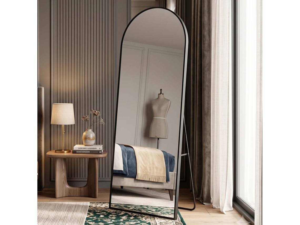 Lazyspace Espelho De Corpo Inteiro Arquivado 177x77 Cm Com Moldura De Alumínio E Suporte Dobrável - Preto