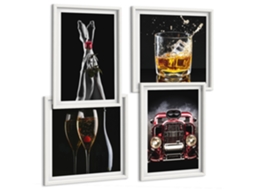 Composição De Quadros Temas Estilosos Carros Retro Drinks Espelharte (4 Peças)