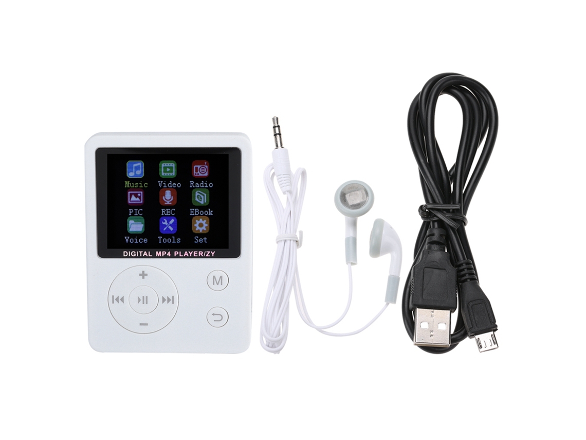 Reprodutor portátil de MP3 MP4 com tela colorida, HiFi, botões redondos, branco 1.8 polegadas