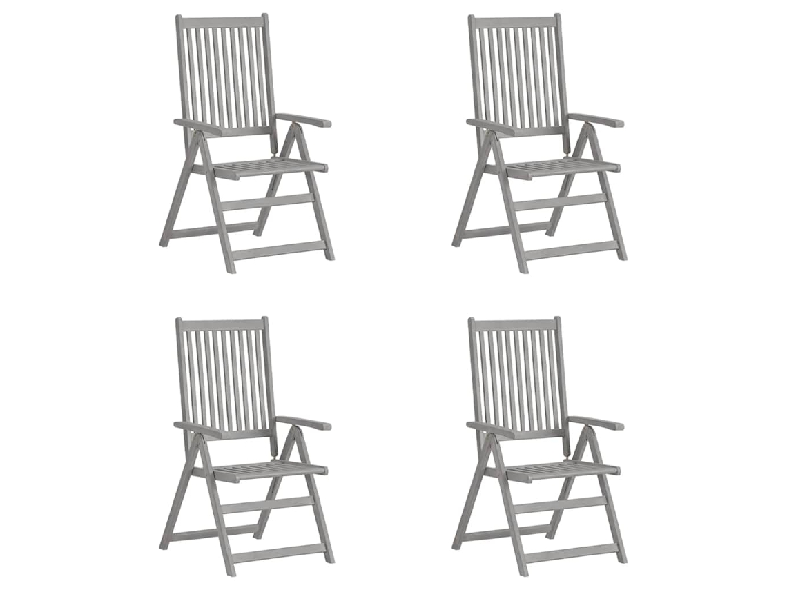 Vidaxl Cadeiras Jardim Reclináveis 4 Pcs Madeira Acácia Maciça Cinza