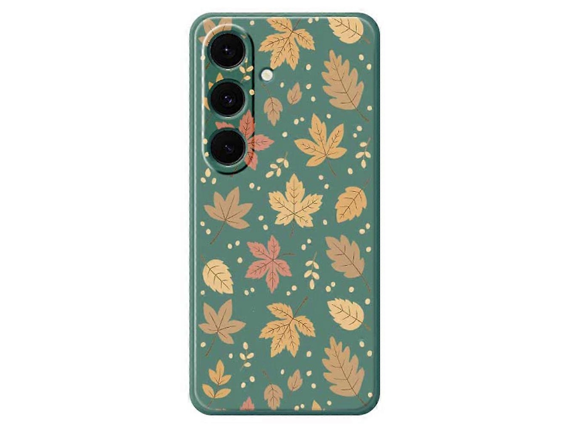 Capa Tkdaddy Para Samsung Galaxy S25 Com Estampa De Folhas E Bordas Retas Em Tpu, Capa Traseira Verde