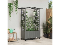 Vidaxl Cama Elevada Com Treliça E Telhado Cinzento-claro Pp