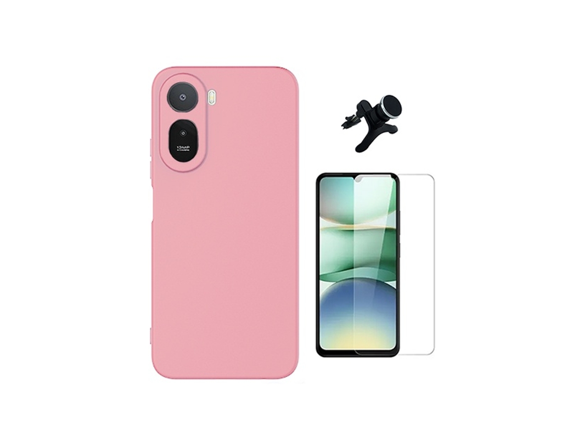 Kit Vidro Clearglass Capa Silicone Líquido Suporte Reforçado Phonecare Para Xiaomi Redmi A7 Pro 4g - Rosa