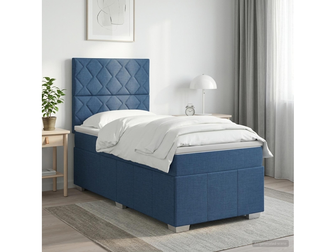 Vidaxl Cama Box Com Led E Colchão Azul 100 X 200 Cm Tecido