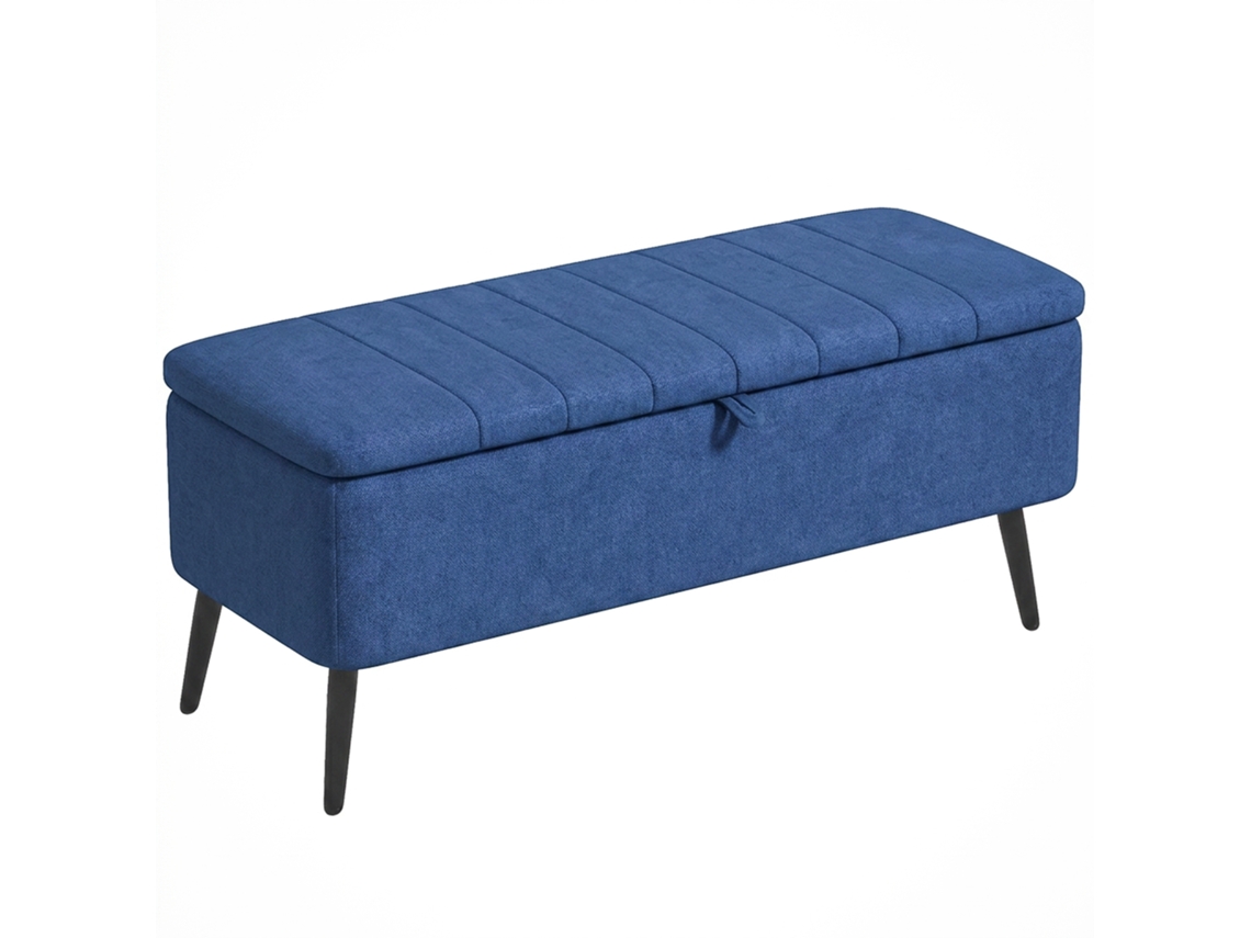 Panca Baú Apoio Pés Almofadado, 102x40x44cm, Azul Escuro