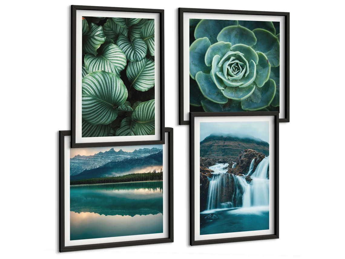 Composição De Quadros Paisagens Verdes Florestas Vegetação Espelharte (4 Peças)