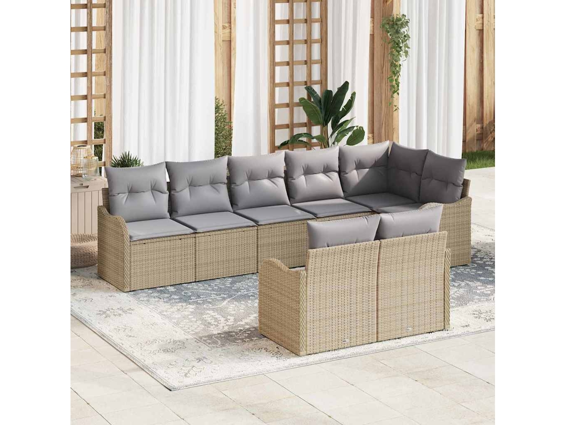 Vidaxl Conjunto De Sofá De Jardim 8 Pcs Bege E Cinza Claro Vime Pe