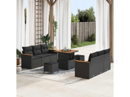 Vidaxl Conjunto De Sofá De Jardim Com Almofada 11 Pcs Preto Vime Pe