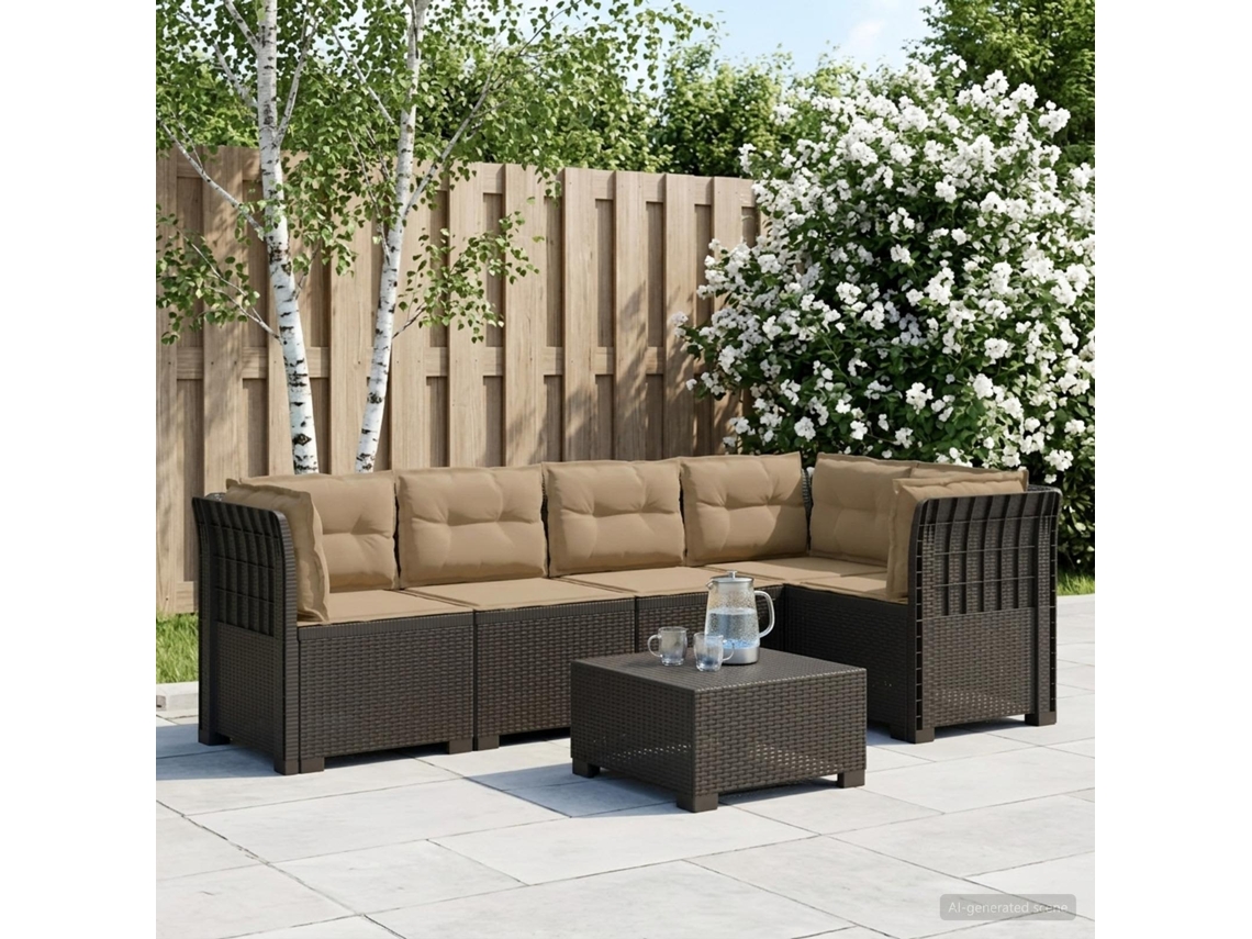 Vidaxl Sofá De Jardim De 5 Pessoas Com Almofadas Visual De Rattan Pp