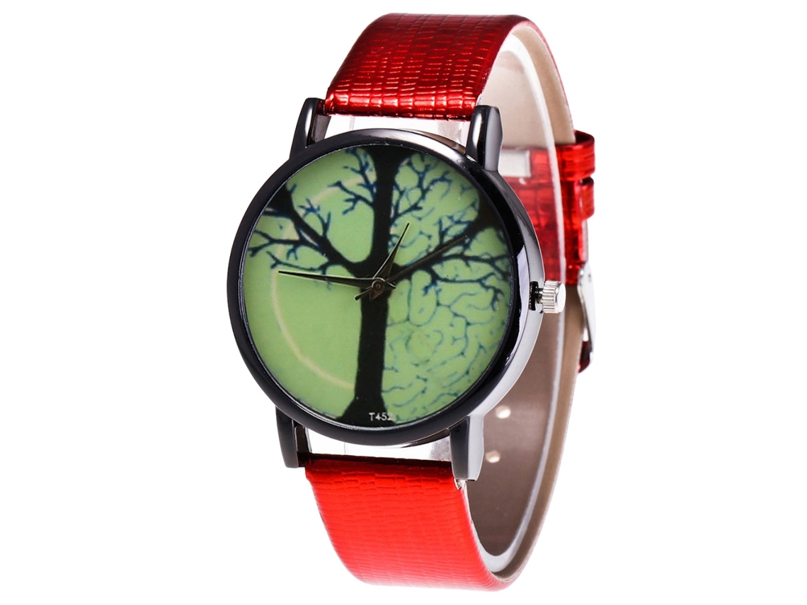 Relógio de quartzo com pulseira de couro PU, mostrador redondo moderno para casais, vermelho