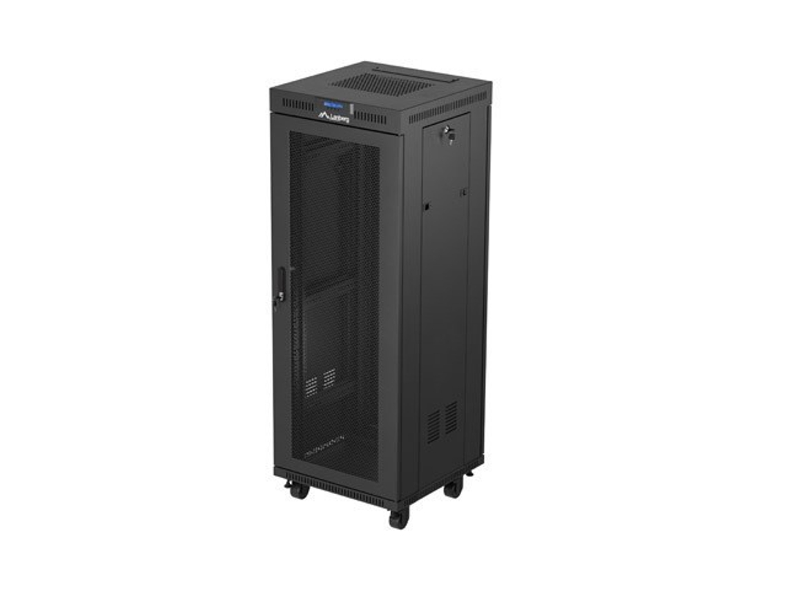 Gabinete de rack de chão 19 32u 600x600 preto perfurado porta lcd Lanberg (pacote plano)