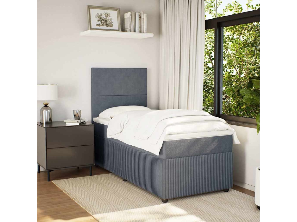 Vidaxl Cama Com Molas/colchão 80x200 Cm Veludo Cinza-escuro