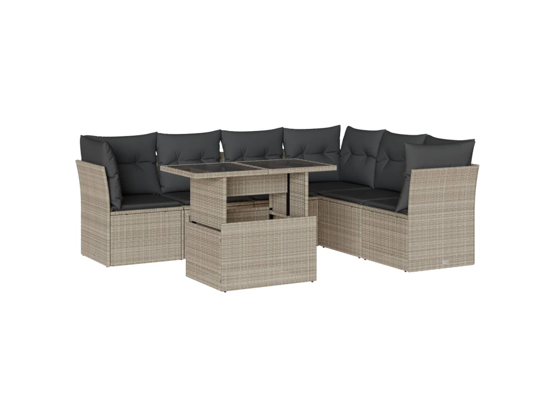 Conjunto de 7 Sofás Jardim com Almofadões Vime Pe Cinzento Claro MAISON EXCLUSIVE (7 pcs)