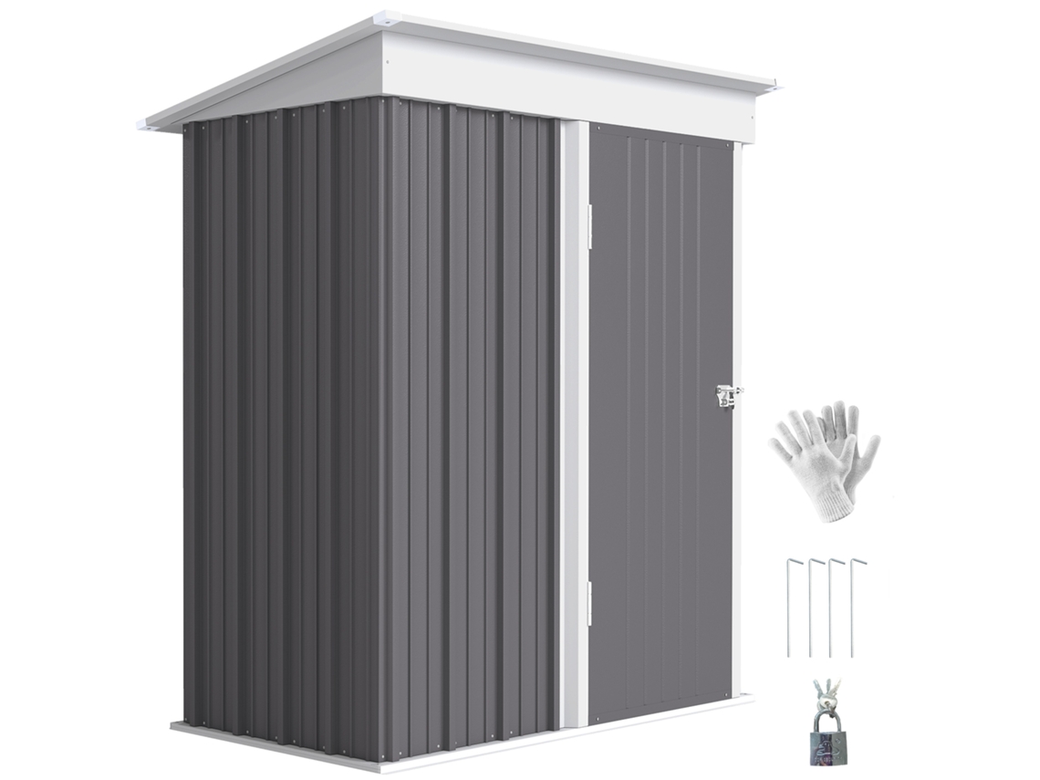 Casinha de Jardim/depósito para ferramentas em aço, com piso, portas com fechadura, janelas, aparência de madeira, cinza