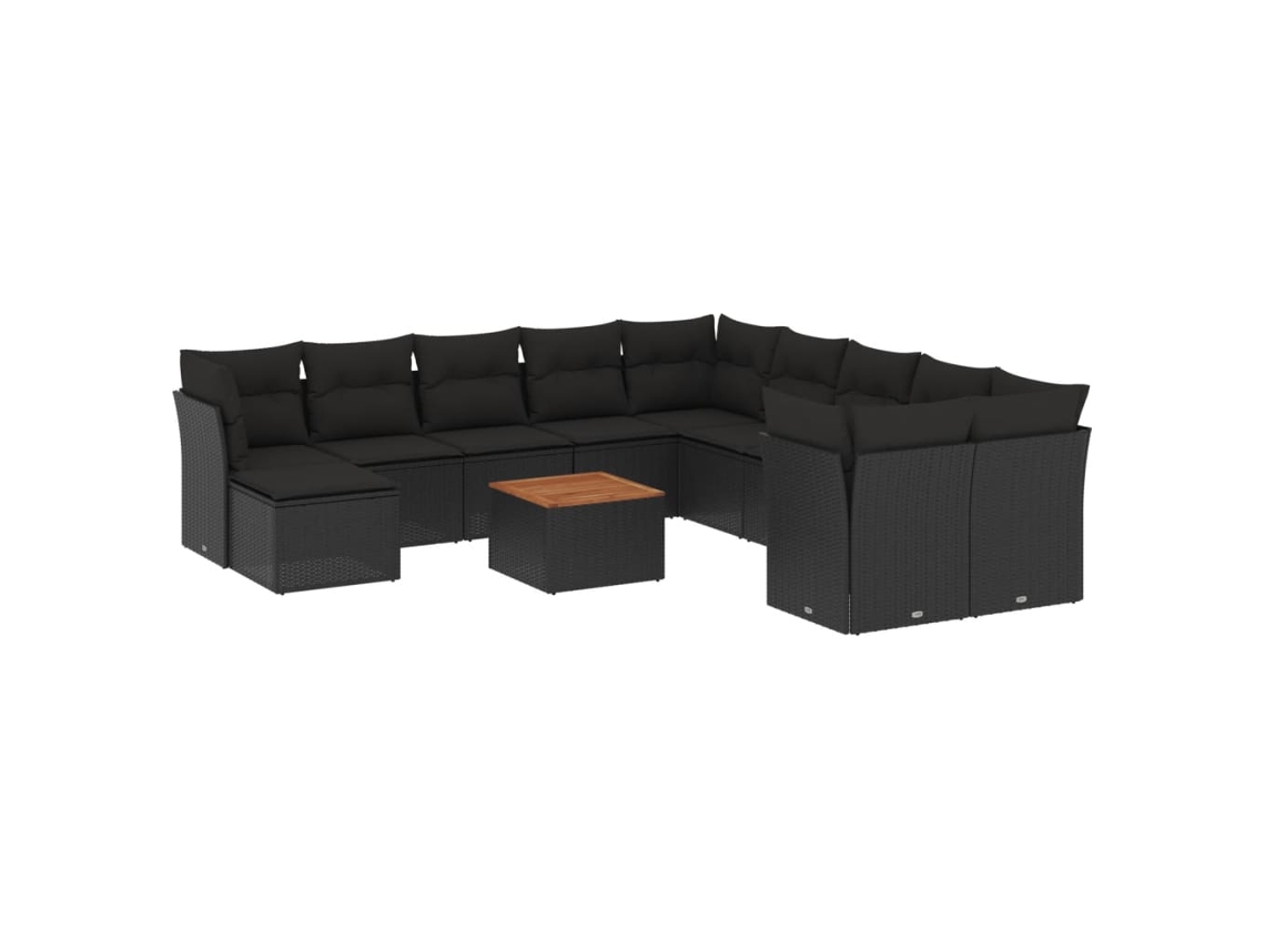 Conjunto de 12 Sofás de Jardim com Almofadões Vime Pe Preto MAISON EXCLUSIVE