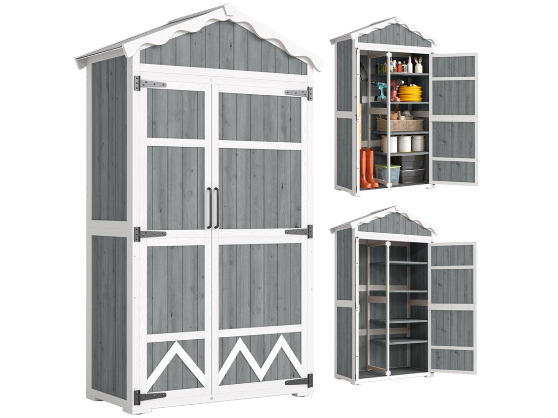 Caseta Of Garden Of Wood 105x55x179 Cm Wardrobe For Herramientas With 4 Shelves Ceiling Of Metal Steel Gray