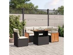 6 Pcs Conjunto Sofás De Jardim C/ Almofadões Vime Pe Preto Dkd Home Decor