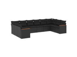 Conjunto de 10 Sofás de Jardim com Almofadões Vime Pe Preto MAISON EXCLUSIVE